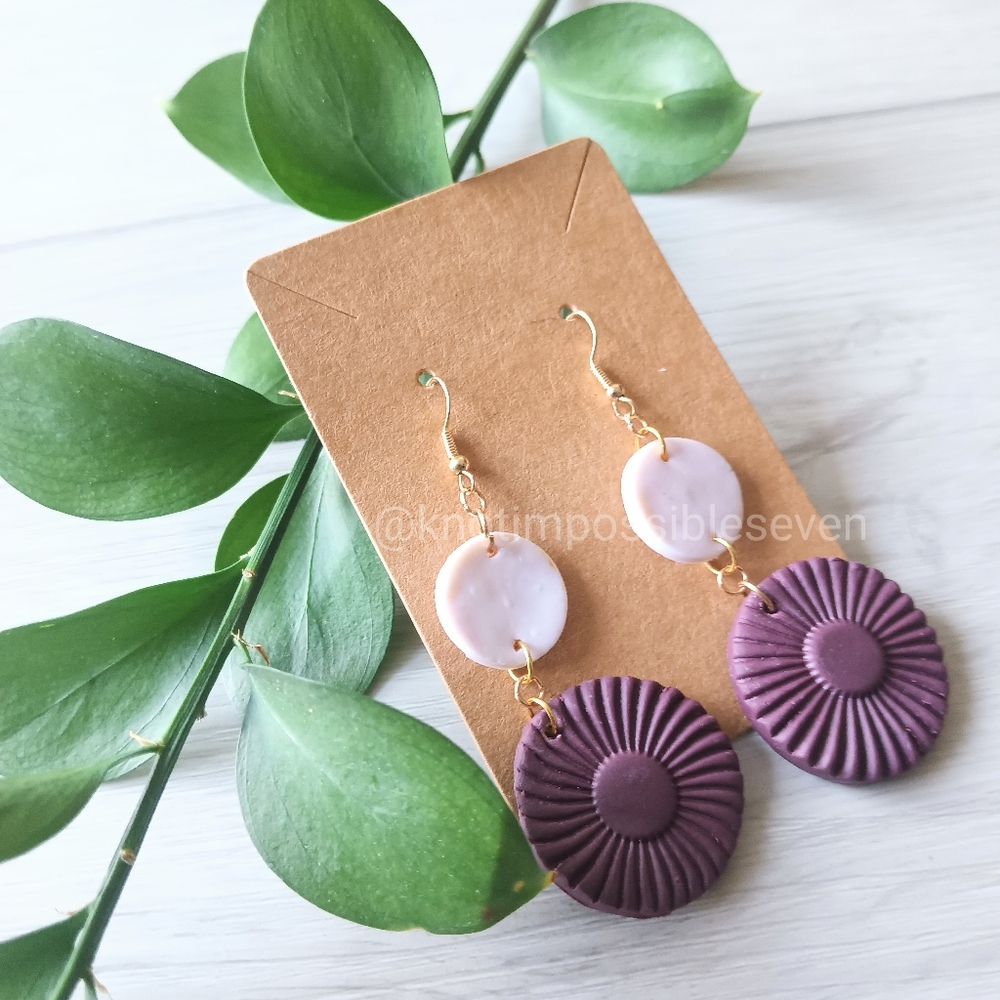 Plum medallion Clay Earrings